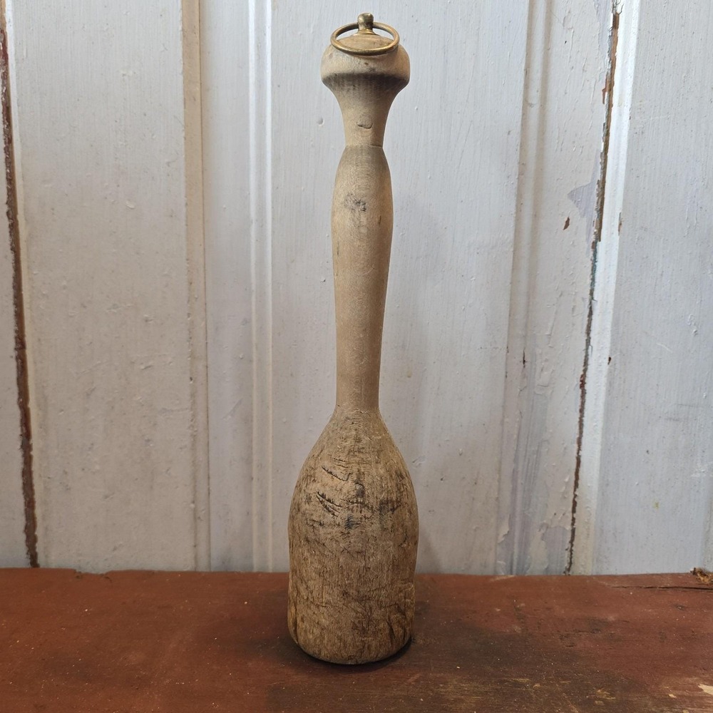 Antique Primitive Wooden Pestle Mallet MASHER Rustic Farm Kitchen Brass Hanger